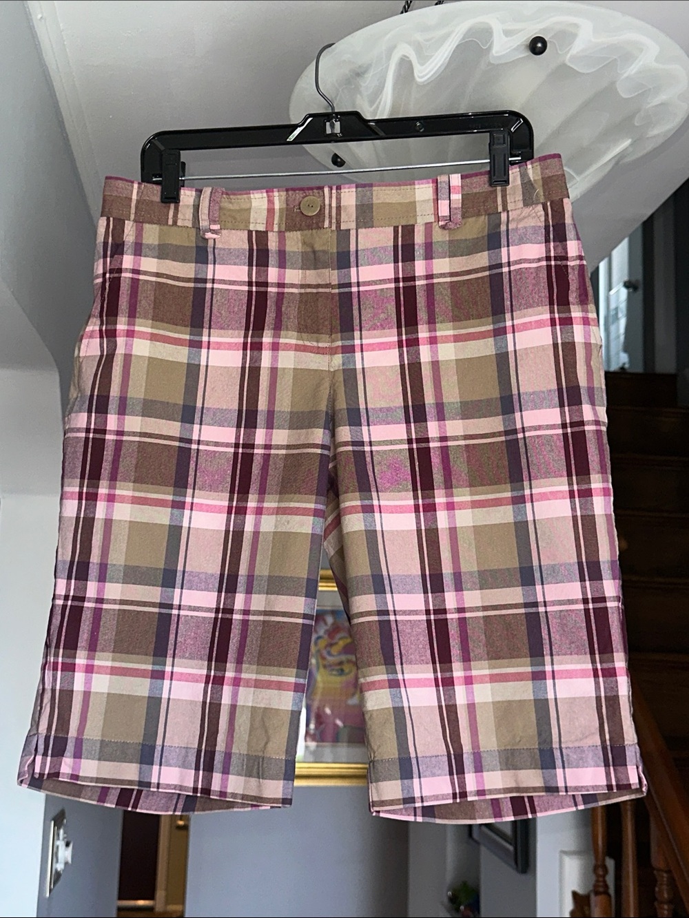 Liz & Co Pink and Brown Plaid Shorts Sz 8